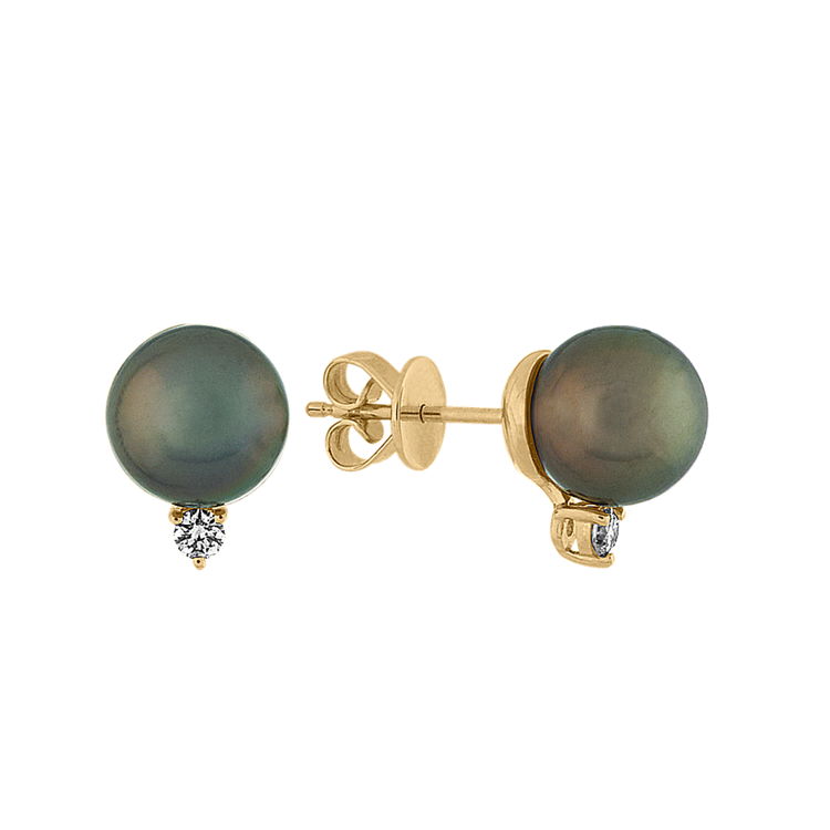 8mm Tahitian Pearl and Natural Diamond Earrings