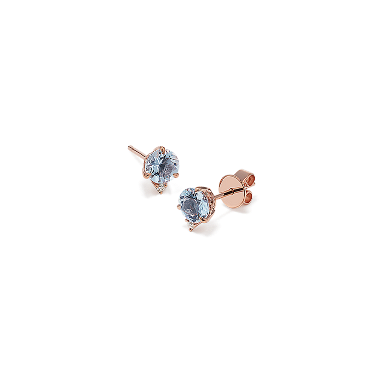 Natural Aquamarine and Natural Diamond Earrings in 14k Rose Gold