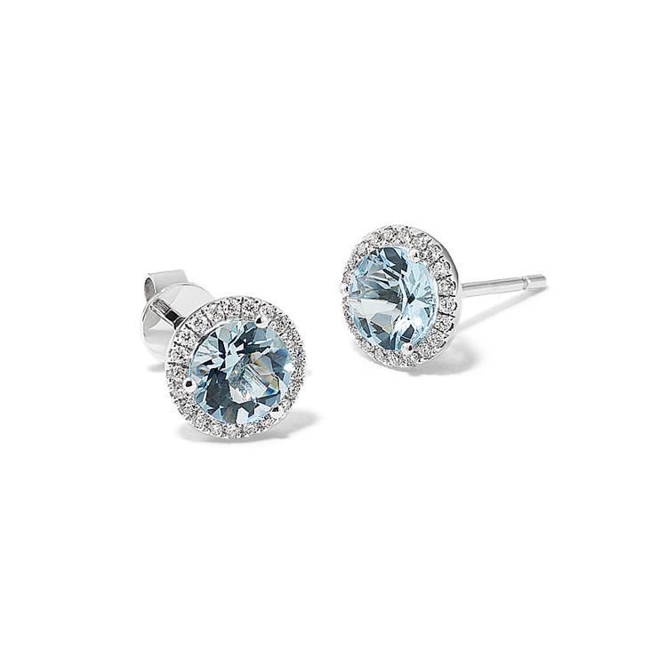 Zurich Natural Aquamarine and Natural Diamond Halo Earrings