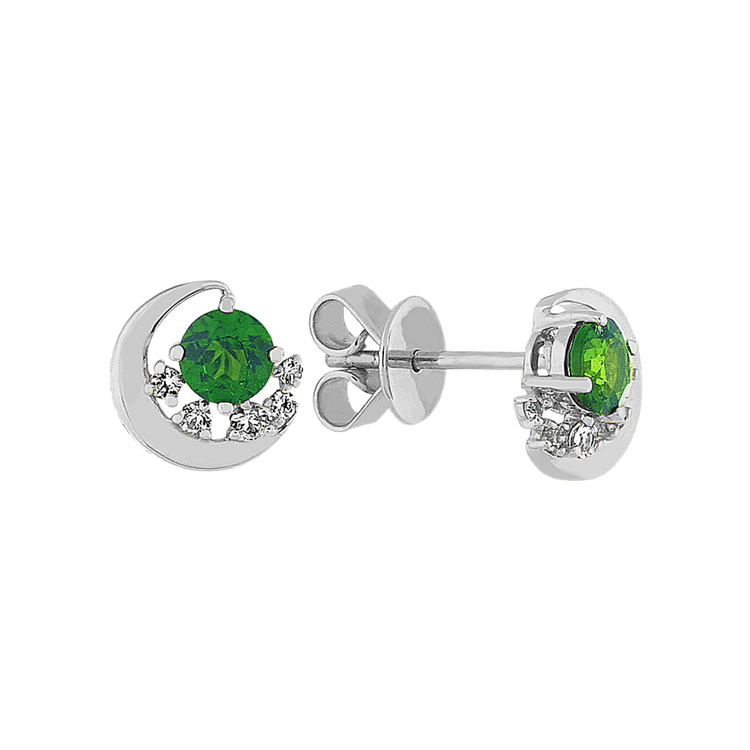 Aurora Natural Chrome Diopside and White Natural Sapphire Earrings