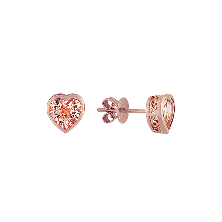 Bezel-Set Natural Morganite Heart Earrings