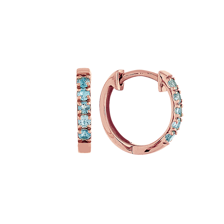 Natural Blue Topaz Huggie Earrings in 14K Rose Gold