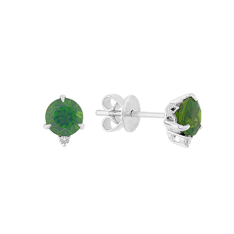 Natural Chrome Diopside and Natural Diamond Earrings in 14k White Gold