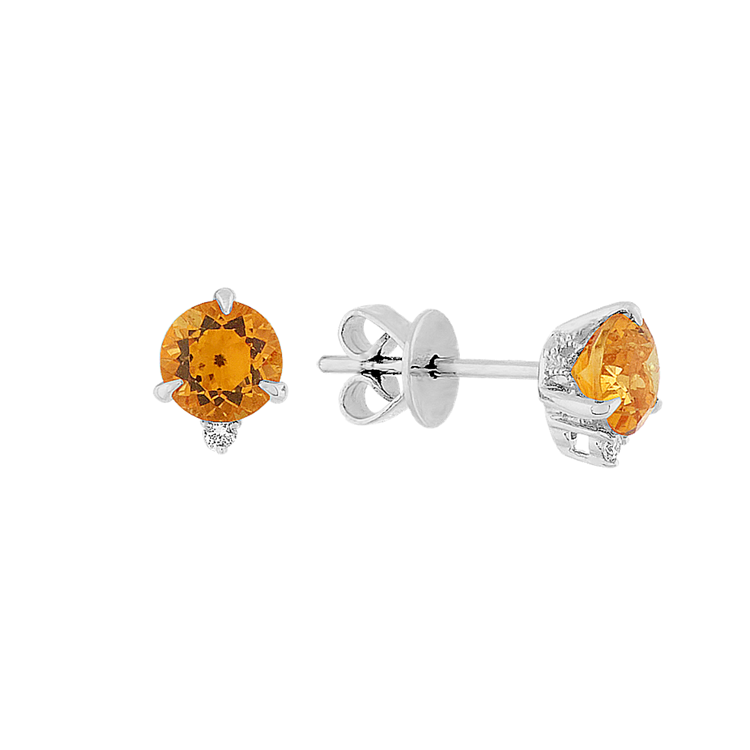 Natural Citrine and Natural Diamond Earrings in 14k White Gold