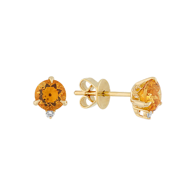 Natural Citrine and Natural Diamond Earrings in 14k Yellow Gold