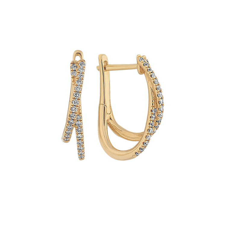 Crossover Natural Diamond Hoop Earrings in 14K Yellow Gold