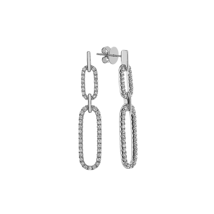 Dangle Natural Diamond Link Earrings in 14k White Gold