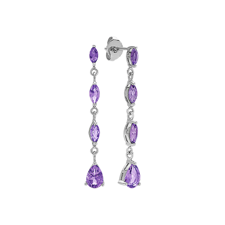 Dangle Marquise and Pear-Shaped Natural Amethyst Earrings