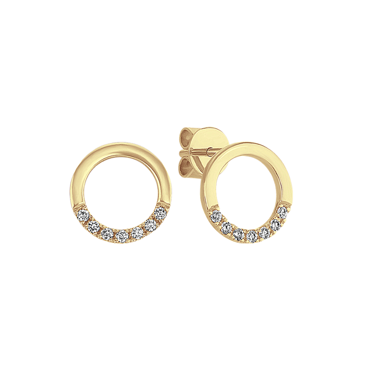 Natural Diamond Circle Earrings in 14k Yellow Gold