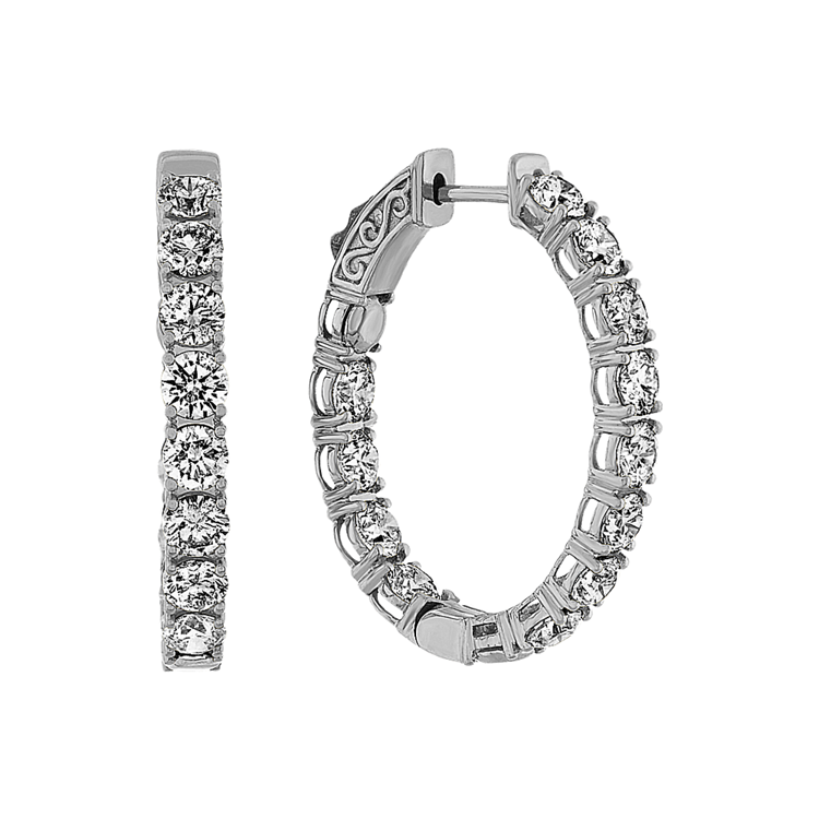 Natural Diamond Hoop Earrings in 14K White Gold
