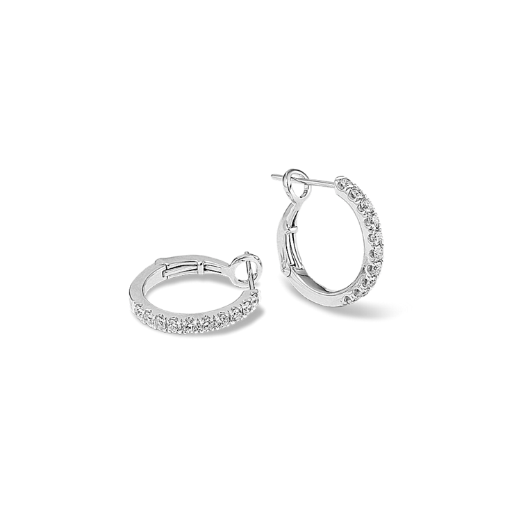 Natural Diamond Hoop Earrings in 14k White Gold