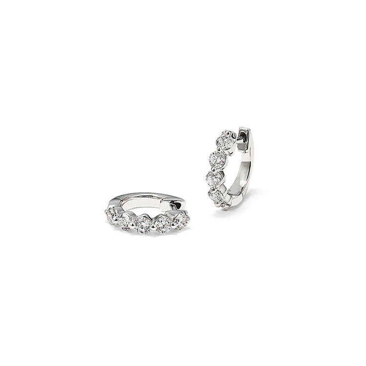 Natural Diamond Huggie Earrings in 14K White Gold