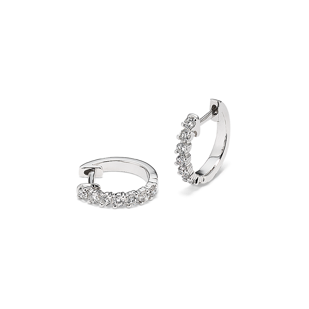 Natural Diamond Huggie Earrings in 14k White Gold