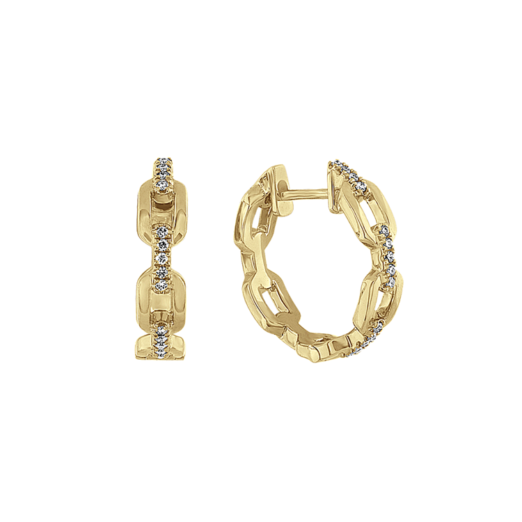Natural Diamond Link Hoop Earrings in 14k Yellow Gold