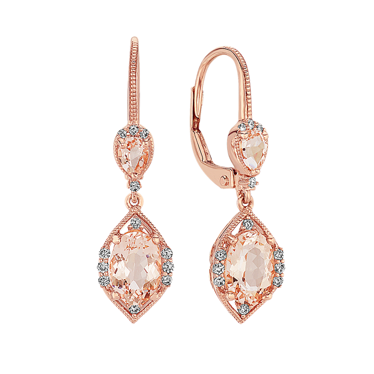 Double Natural Morganite and Natural Diamond Earrings