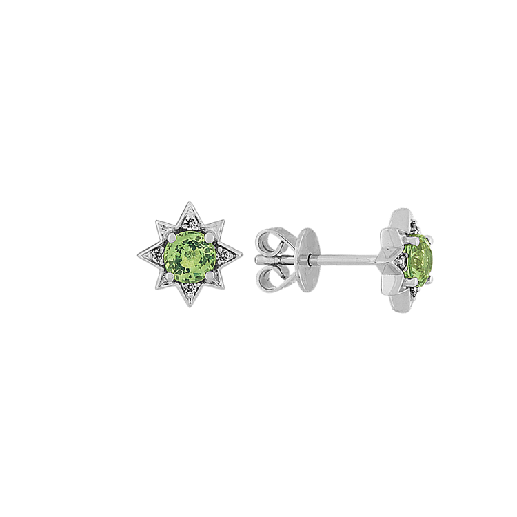 Green Natural Sapphire Star Earrings in Sterling Silver