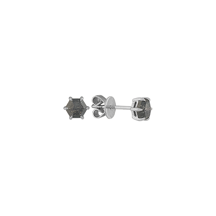 Hexagon Pepper Natural Diamond Earrings in 14k White Gold