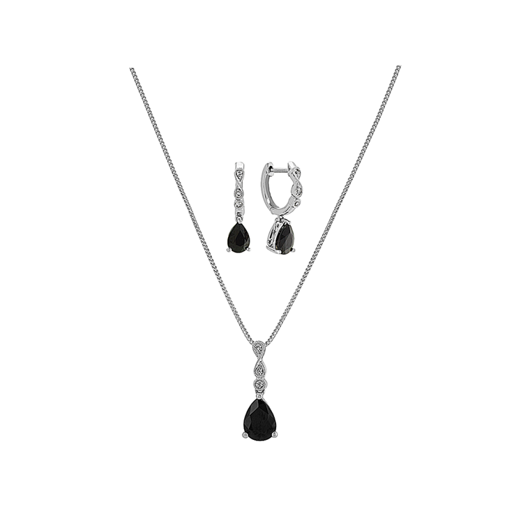 Infinity Black & White Natural Sapphire Pendant and Earrings Set
