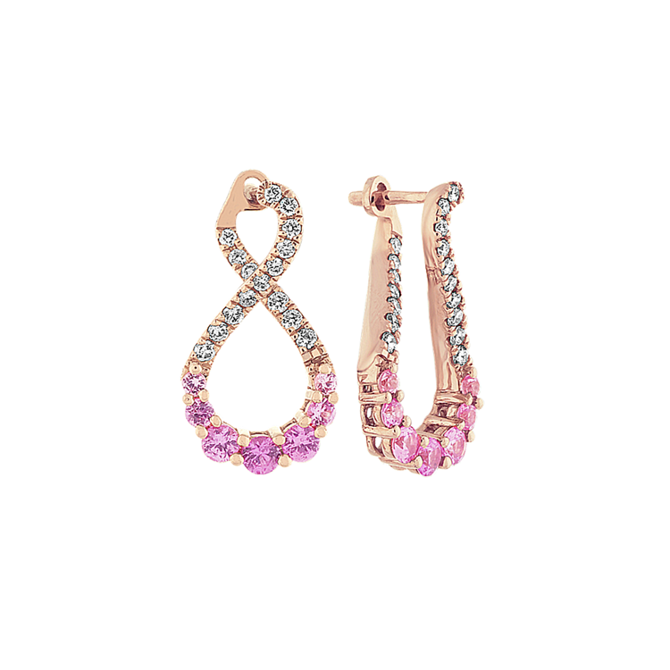 Infinity Natural Diamond and Pink Natural Sapphire Earrings