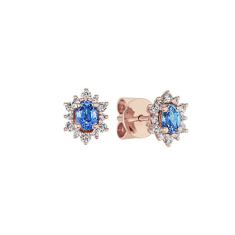 Kentucky Blue Natural Sapphire and Natural Diamond Earrings in 14k Rose Gold