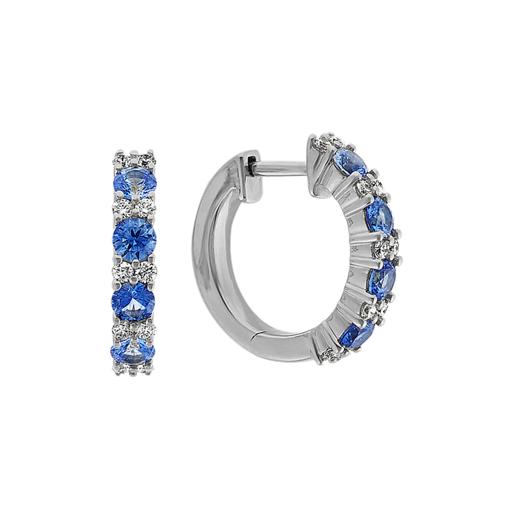 Kentucky Blue Natural Sapphire and Natural Diamond Hoop Earrings