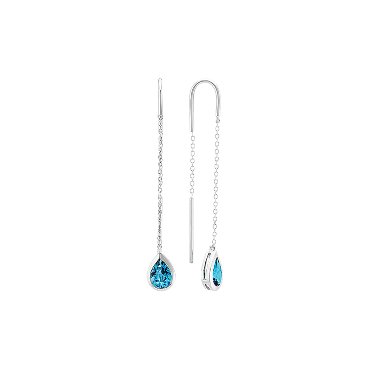 Natural London Blue Topaz Threader Earrings in Sterling Silver