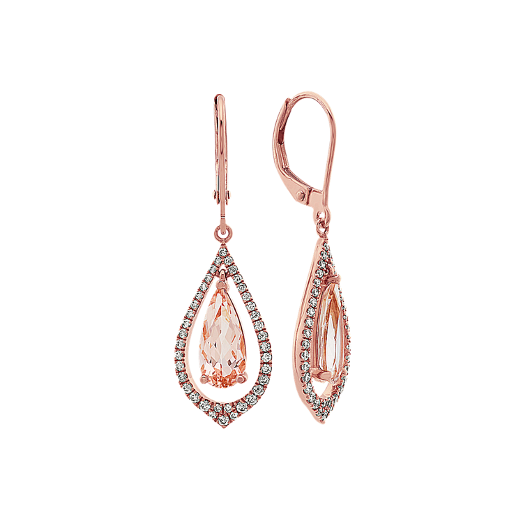 Natural Morganite & Natural Diamond Dangle Earrings