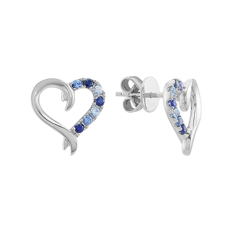 Multi-Colored Blue Sapphire Heart Earrings