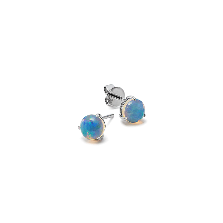 Natural Opal Solitaire Earrings in Sterling Silver