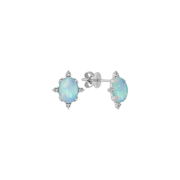 Ophelia Natural Opal and Natural Diamond Earrings in 14K White Gold