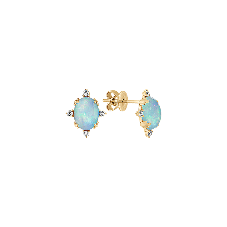 Ophelia Natural Opal and Natural Diamond Earrings in 14K Yellow Gold