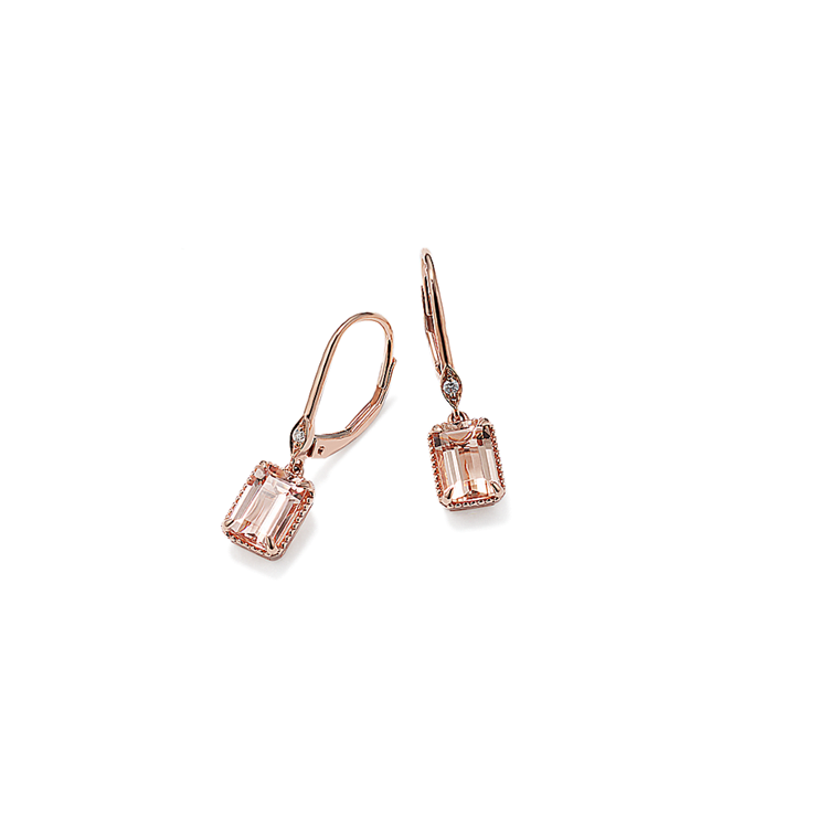 Peach Natural Morganite and Natural Diamond Dangle Earrings
