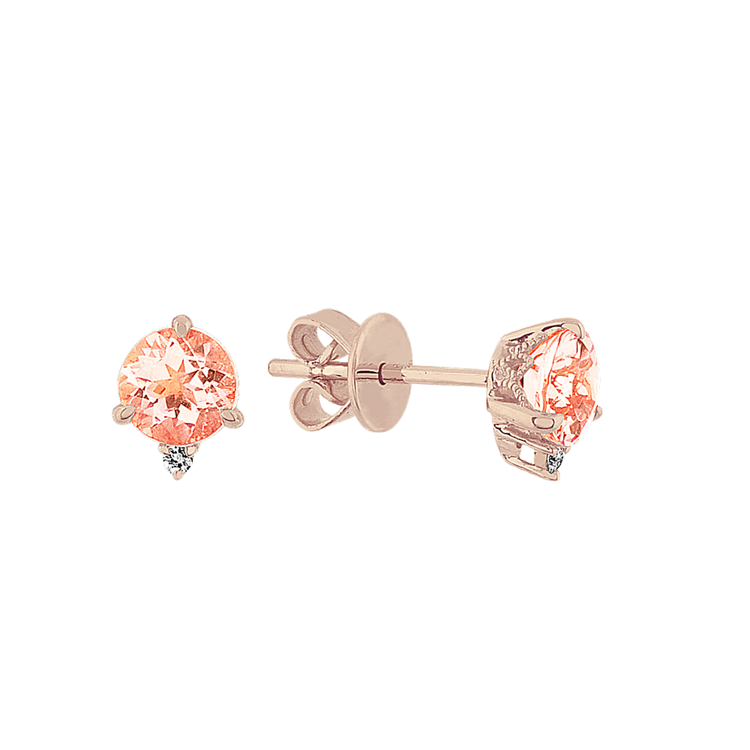 Peach Natural Morganite and Natural Diamond Earrings in 14k Rose Gold