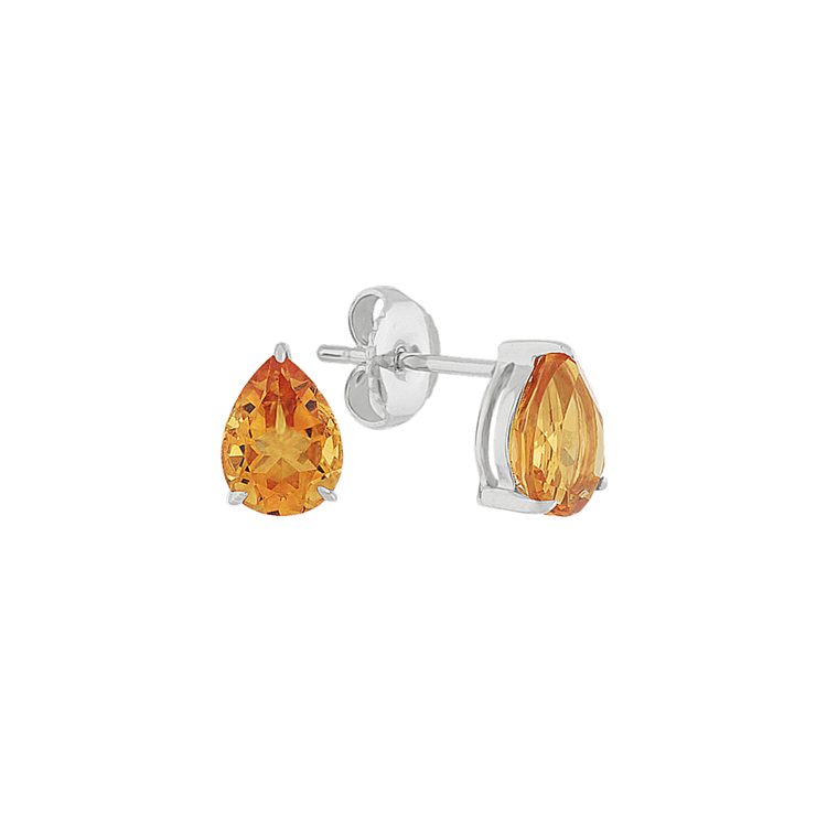 Pear-Shaped Natural Citrine Stud Earrings