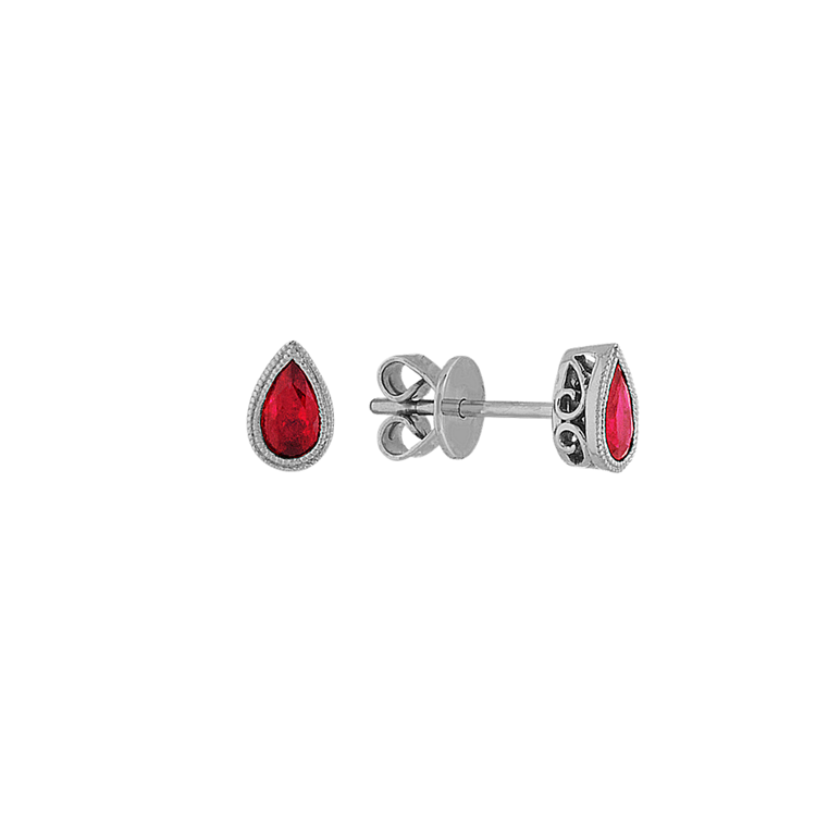 Pear-Shaped Natural Ruby Earrings in 14K White Gold