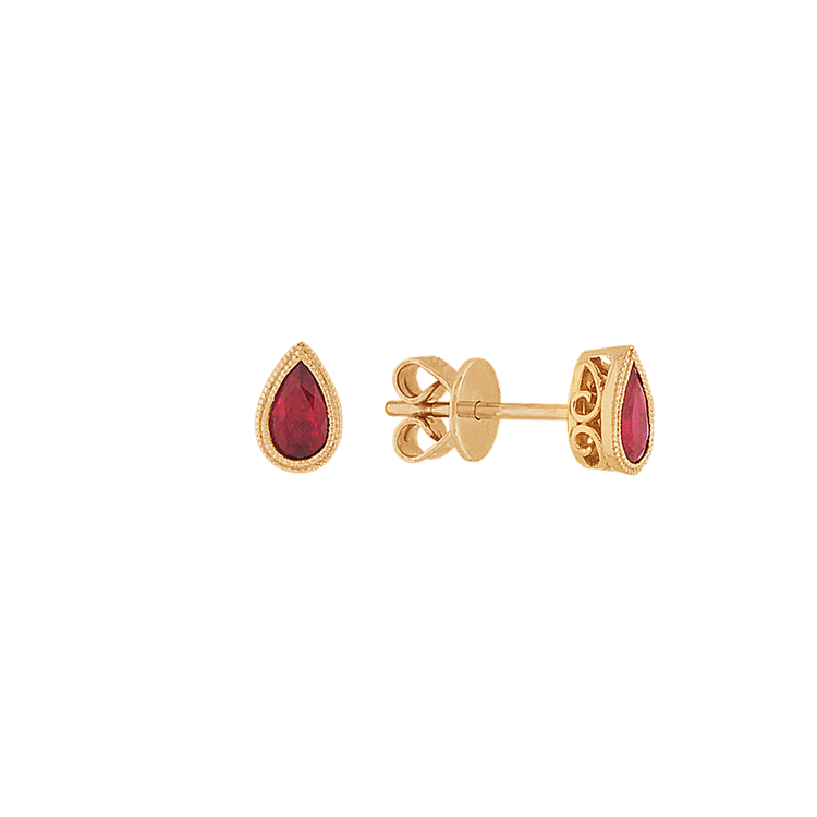 Pear-Shaped Natural Ruby Earrings in 14K Yellow Gold