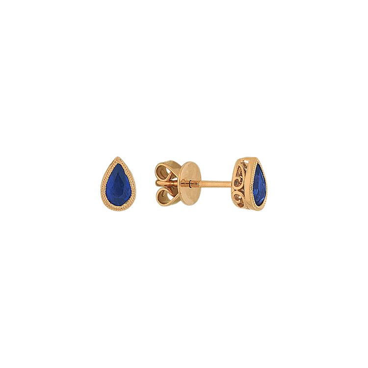 Pear-Shaped Traditional Natural Sapphire Earrings in 14K Yellow Gold