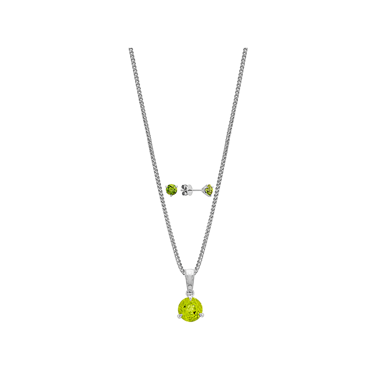 Natural Peridot Solitaire Pendant and Earrings Set