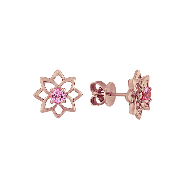 Pink Natural Sapphire Flower Earrings in 14k Rose Gold