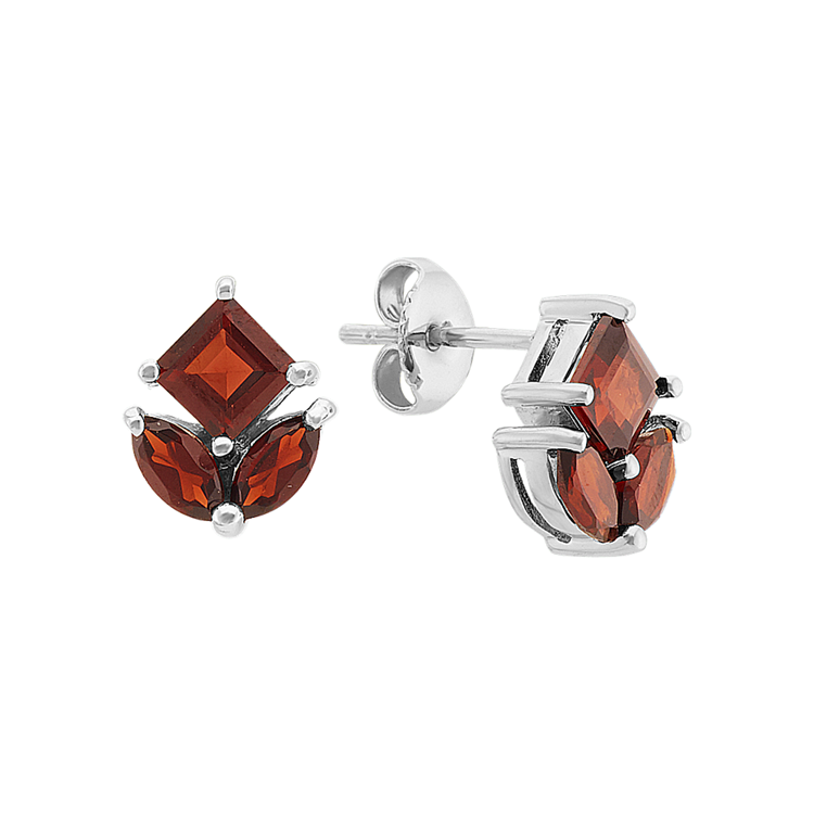 Red Natural Garnet Earrings in Sterling Silver