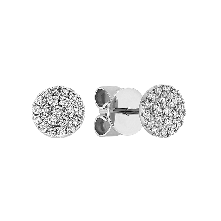 Round Natural Diamond Cluster Earrings in 14k White Gold