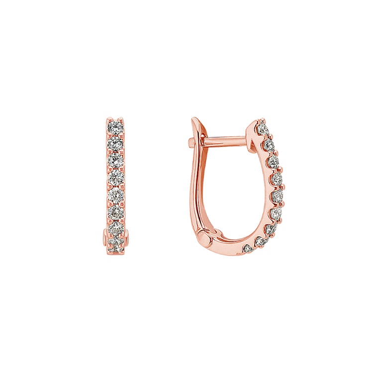 Round Natural Diamond Hoop Earrings in 14k Rose Gold