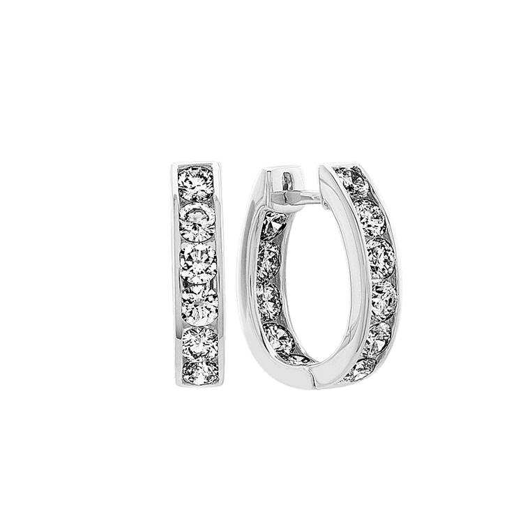 Round Natural Diamond Hoop Earrings in 14k White Gold