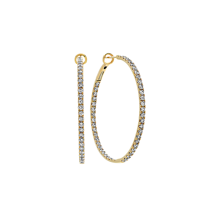 Round Natural Diamond Hoop Earrings in 14k Yellow Gold