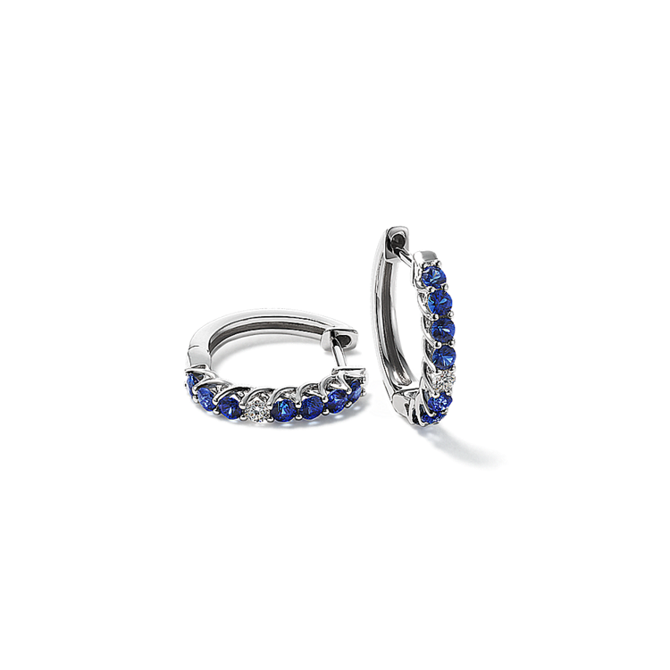 Round Traditional Natural Sapphire and Natural Diamond Hoop Earrings