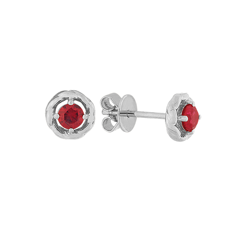 Natural Ruby Halo Earrings in 14K White Gold