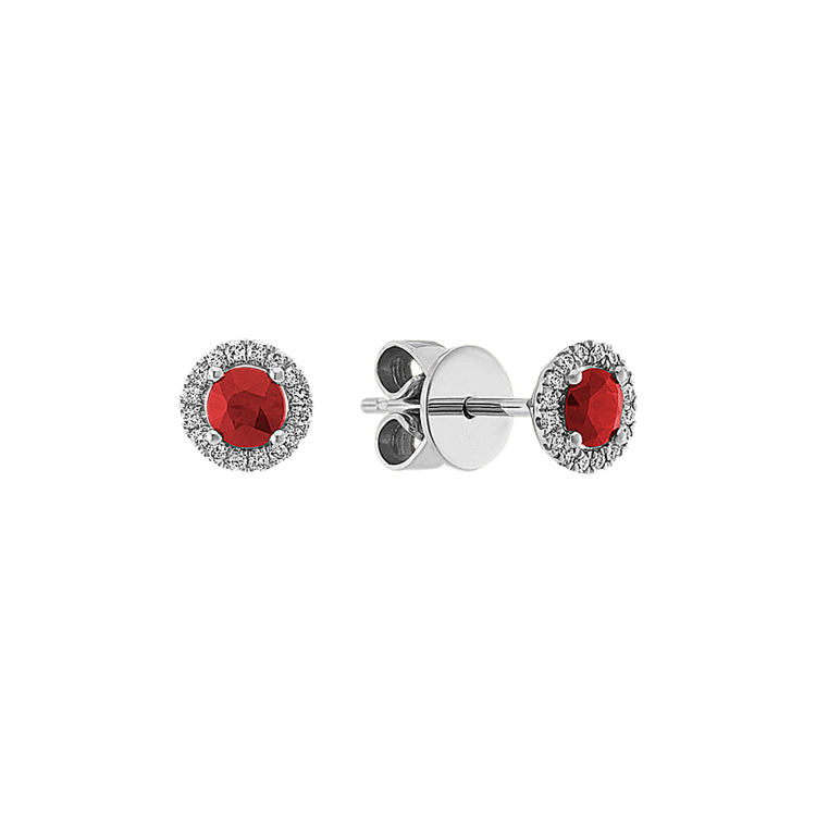 Natural Ruby & Natural Diamond Earrings in 14k White Gold