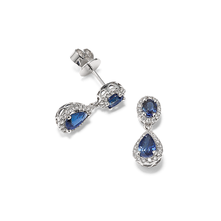 Natural Sapphire and Natural Diamond Dangle Earrings