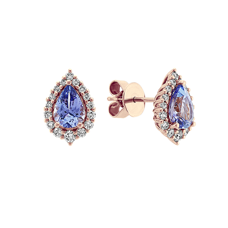 Natural Tanzanite and Natural Diamond Earrings in 14k Rose Gold
