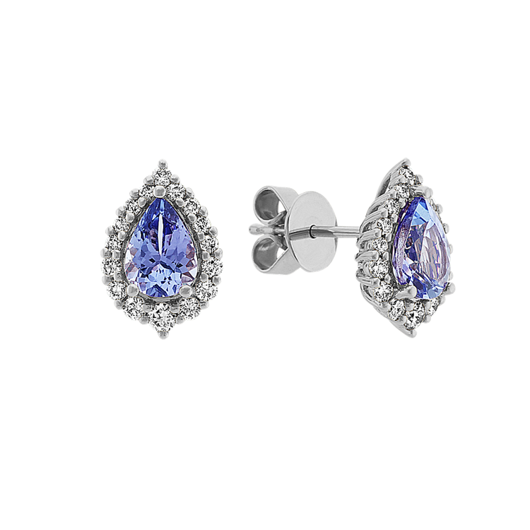 Natural Tanzanite and Natural Diamond Earrings in 14k White Gold